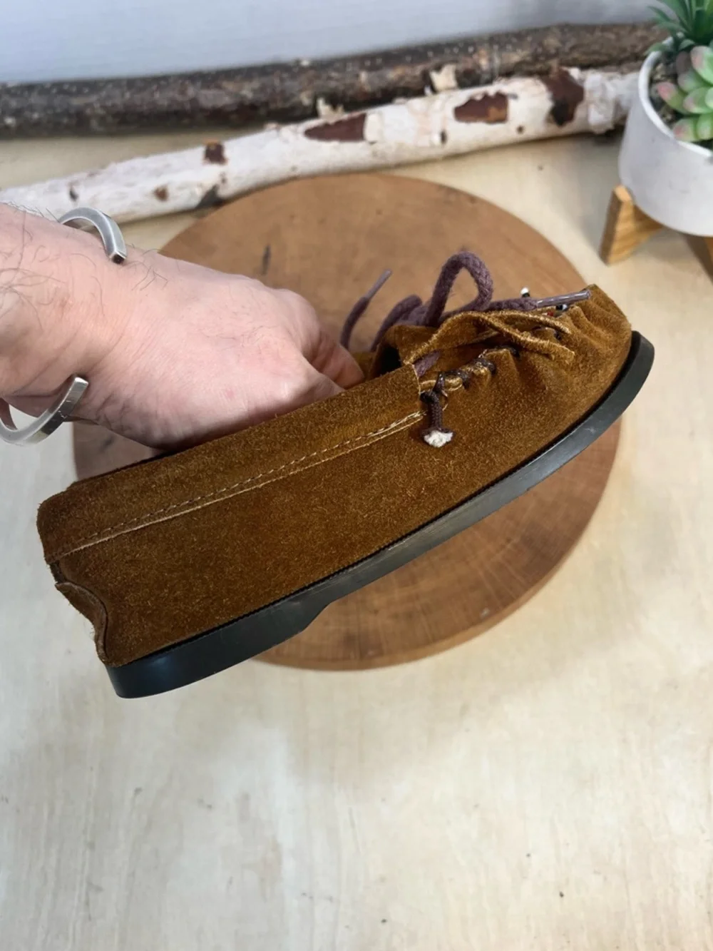 Minnetonka Thunderbird II Beaded Suede Moccasins Brown Size 13